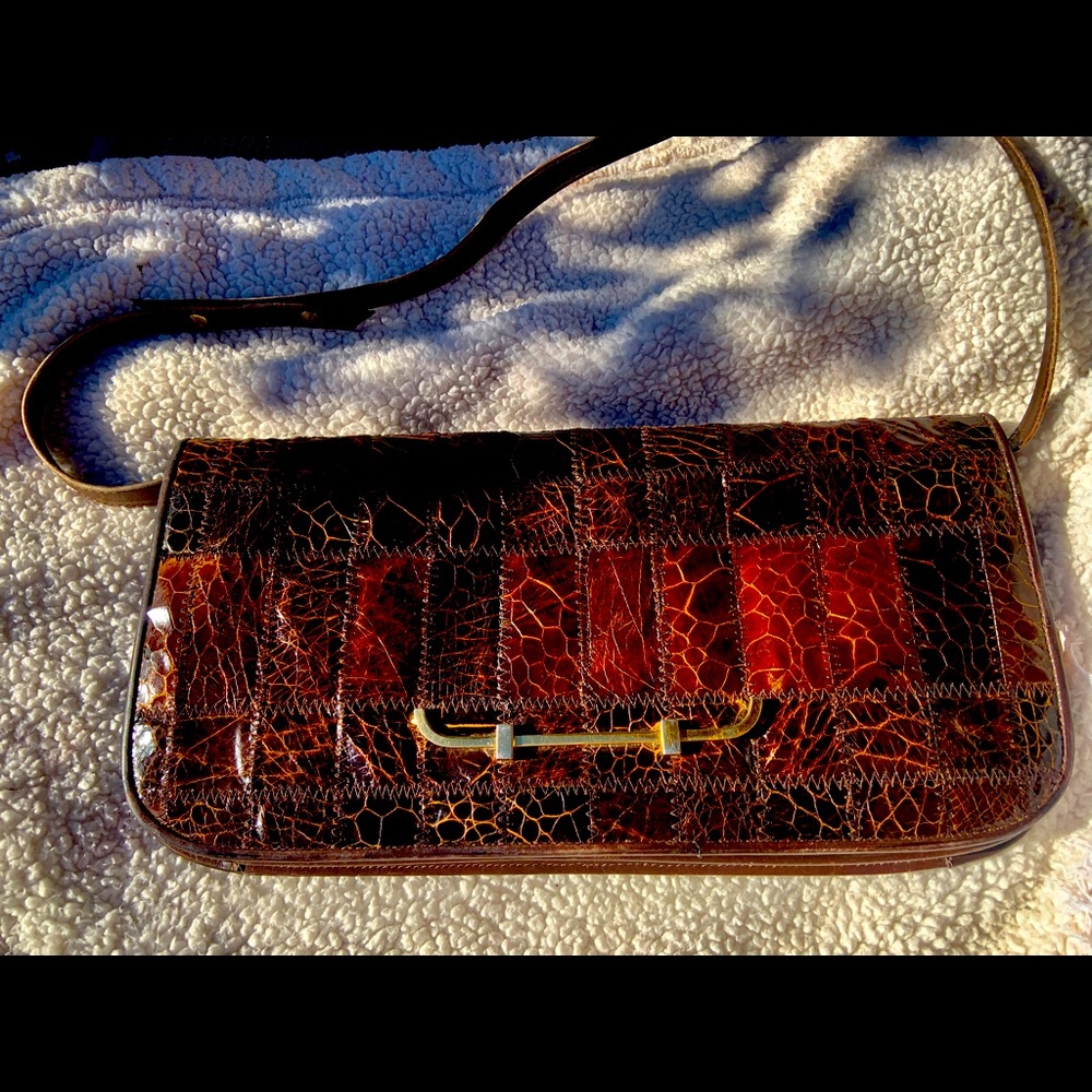 ANTIQUE/VINTAGE snakeskin/leather clutch purse with shoulder strap by PISTORE